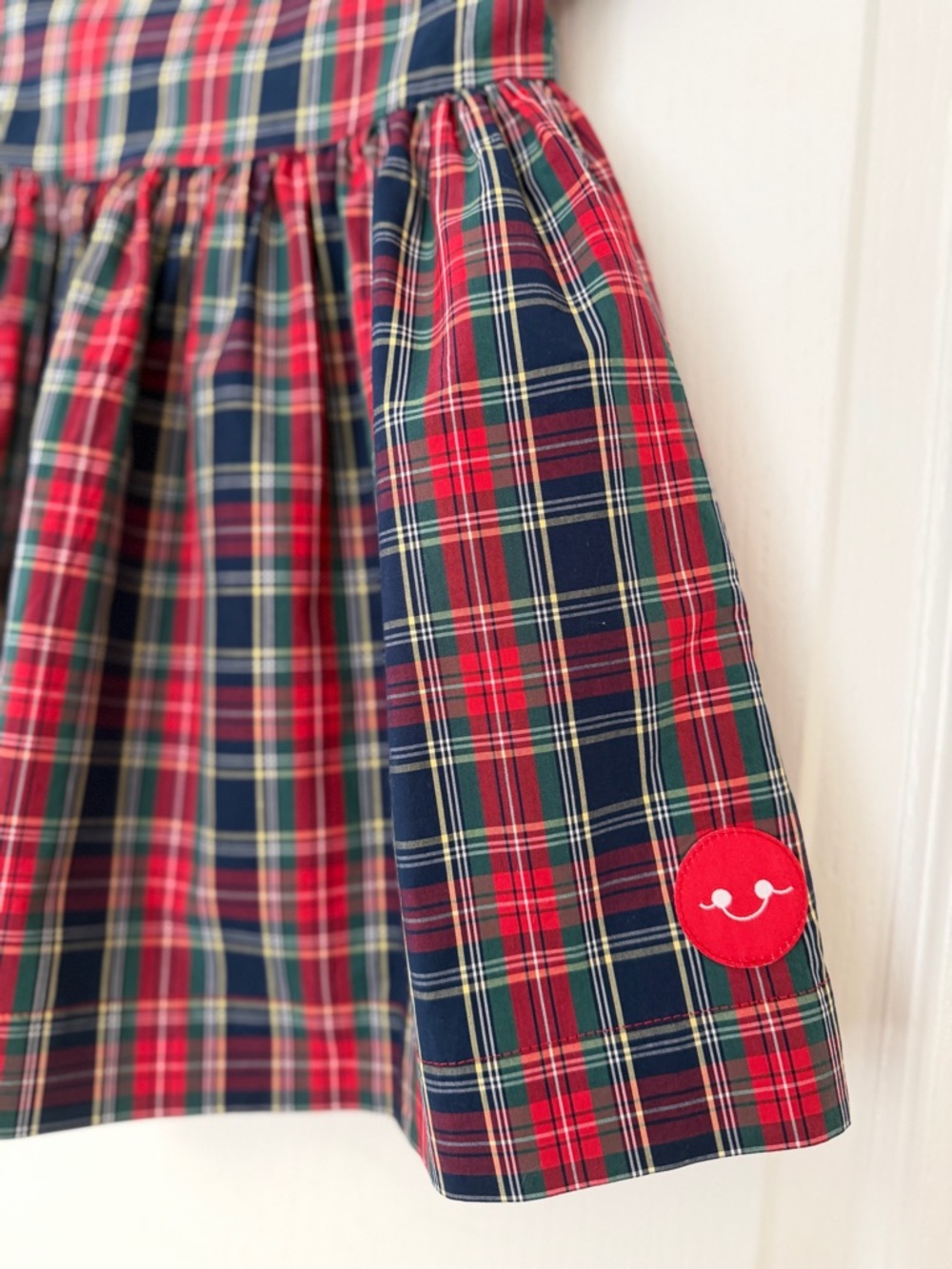 Smiling Button Girls Red & Green Plaid Short Sleeve Cotton Dress, Size 3T - Picture 6 of 10